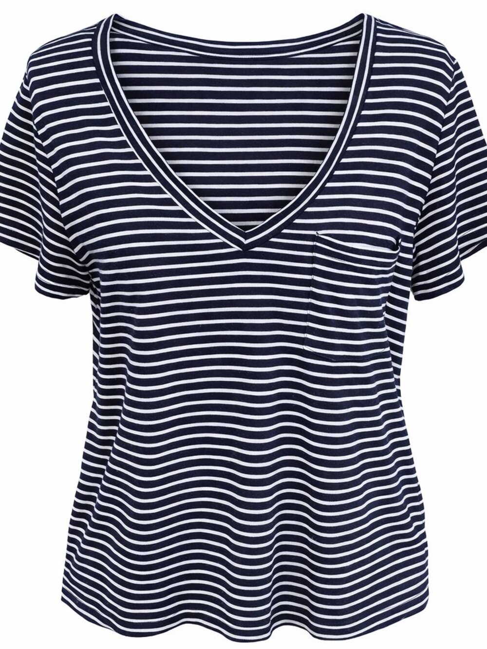 A & F Navy + White Striped V‑Neck Tee Classic Breton Style Soft Casual Stretch